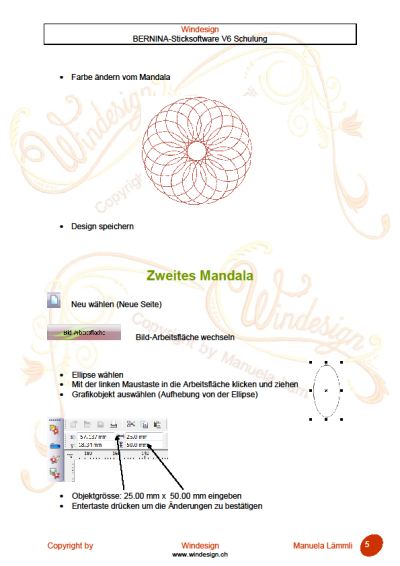 Schulungsunterlagen Mandala, 
BERNINA-Sticksoftware V6 Schulung