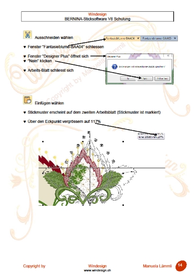 Schulungsunterlagen BERNINA-Software V8 & Stickmuster Multi-Hooping/Loch-Stickerei