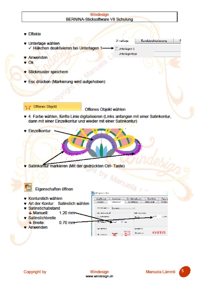 Schulungsunterlagen BERNINA-Software V8 & Stickmuster "Spitzenecke"