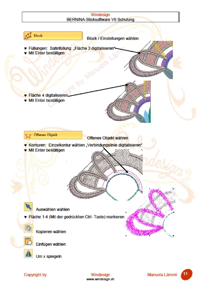 Schulungsunterlagen BERNINA-Software V8 & Stickmuster "Spitzenecke"