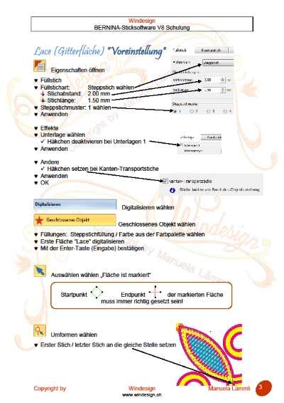 Schulungsunterlagen BERNINA-Software V8 & Stickmuster Lace-Schneeflocke