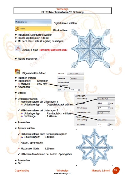 Schulungsunterlagen BERNINA-Software V8 & Stickmuster Lace-Schneeflocke