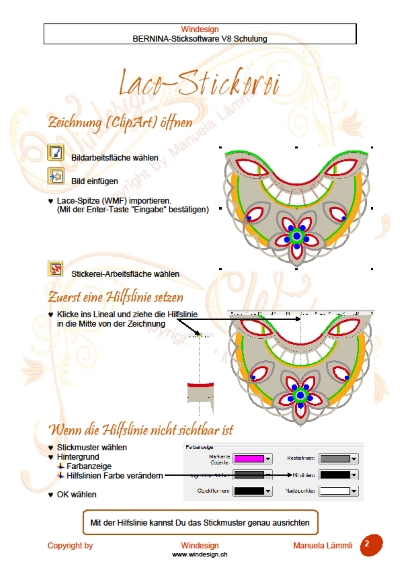 Schulungsunterlagen BERNINA-Software V8 & Stickmuster Lace-Stickerei