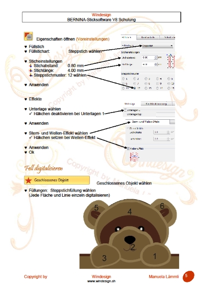 Schulungsunterlagen BERNINA-Software V8 & Stickmuster kleiner Bär