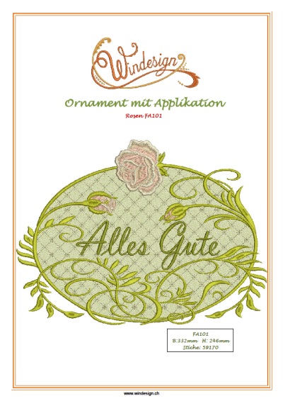 Ornament mit Applikation, Alles Gute